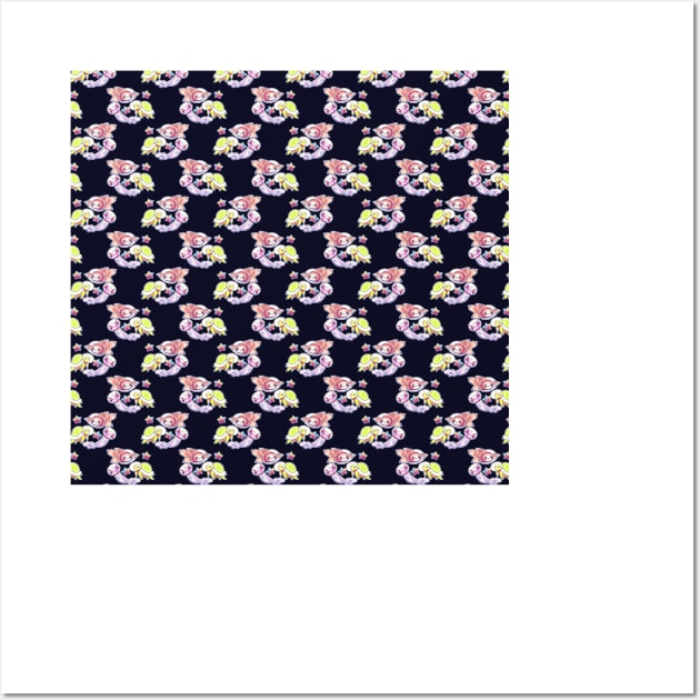 Space Sloth Turtle Axolotl Pattern Wall Art by saradaboru